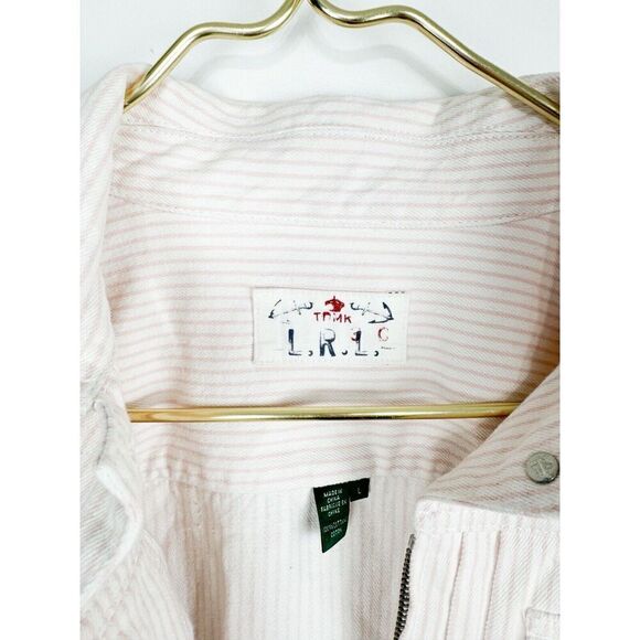 LRL Lauren Jeans Co Jacket Women's XL Denim Pink White Striped - Picture 3 of 6